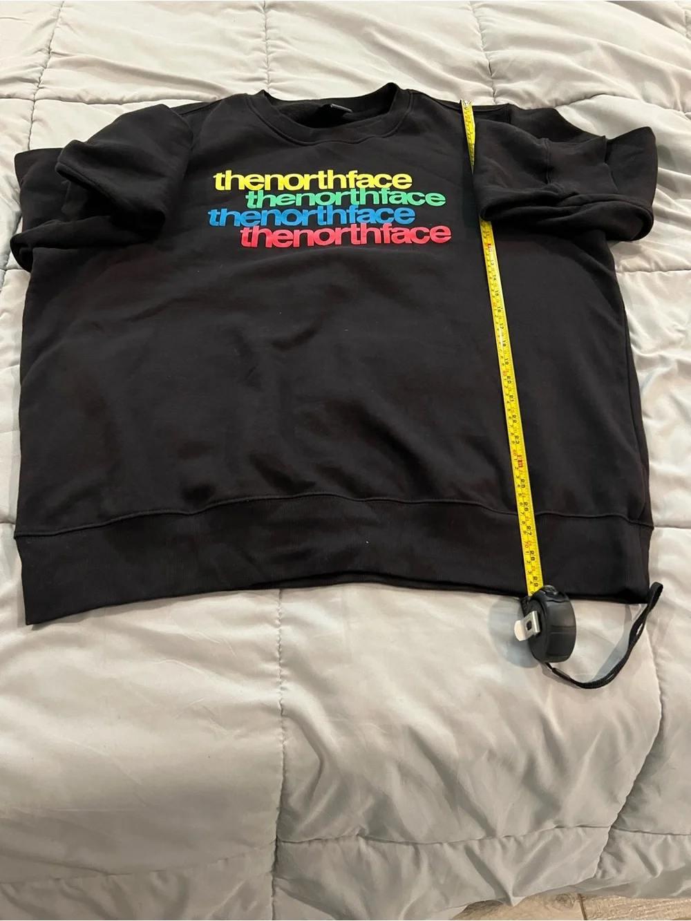 The North Face Me's Black Sweatshirt with Multicolor Stacked Logo size XXL.